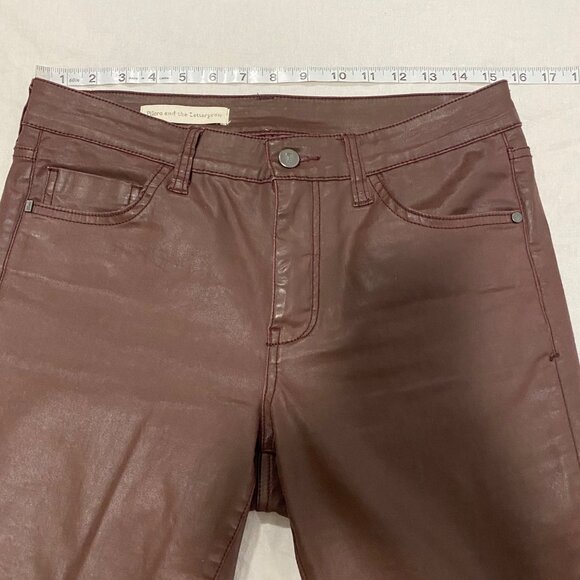 Anthro Pilcro‎ Script Coated Jeans with Side Lace Up Ties Size 28 in Clay - Picture 12 of 12